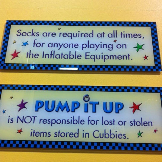 Socks are required at all times, for anyone playing on the inflatable equipment. In case you don't have one, they sell it for $2.00.