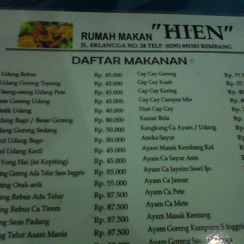 Rumah makan hien - Rembangan, Jawa Tengah