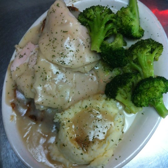 Try our delicious Turkey Dinner complete with homemade stuffing, gravy, cranberry sauce, homemade mashed potatoes and vegetable. YUM!