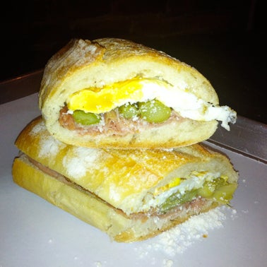 So many delicious sandwiches to choose from at Zito’s in Park Slope, but try the #5 for a late breakfast -- fried egg sprinkled with Parmigiano Reggiano pairs with Prosciutto and roasted asparagus.