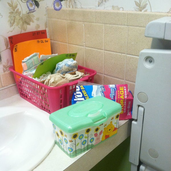 Kid friendly restrooms with wash clothes, diapers, wipes, foot stools, etc.