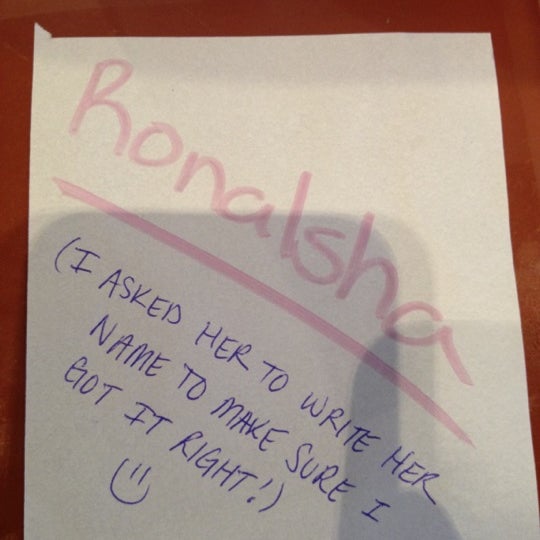 If you want an amazing server that will blow you away with excellent service, ask for "RONALSHA."  Never met her and rarely eat out but this treat was well worth it! ♥ ☮ ツ