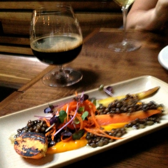 Cumin Roasted Heirloom Carrots, with lentils and carrot purée -- delish!