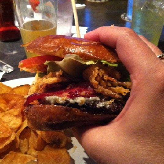 Try the blue burger with homemade chips  and the Avery White Belgian style beer