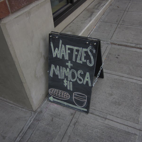 Placard out on the street advertised waffles and mimosas for $11.00.  I don't think i've ever had a mimosa.
