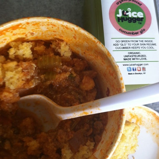 Try their Vegan Chili with the sweet Cornbread, & top it off with a fresh Cucumber Glo!
