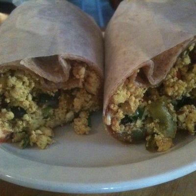 Veggie-friendly restaurant.Taste: Tofu Scramble Wrap (with black beans, salsa, peppers, and sauce)...Extremely hearty and filling with its protein content, this wrap isn’t just for breakfast