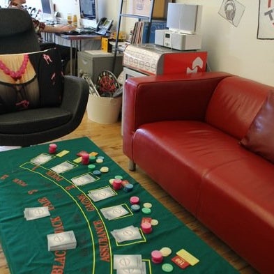 A blackjack table and a... female pillow