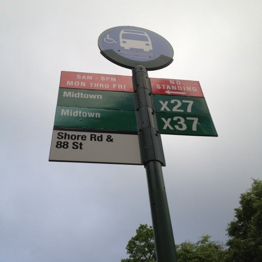 mta bus shore rd 88 st b16 x27 x37 bus stop in brooklyn