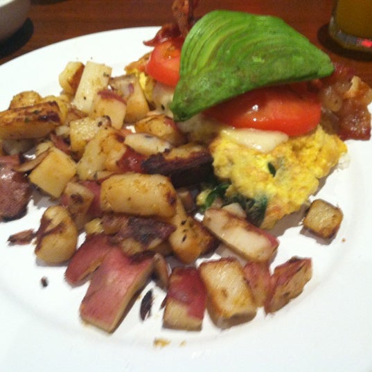 The Avocado BLT omelet is amazing!  It comes with potato wedges, a large muffin, and juice. It's a great deal!
