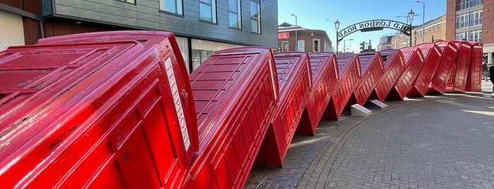 "Out of Order" David Mach Sculpture (Phoneboxes) is one of London.