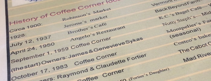 Coffee Corner is one of Top 10 dinner spots in Barre, VT.