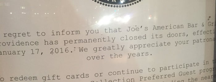 Joe's American Bar & Grill is one of Rhode Island.
