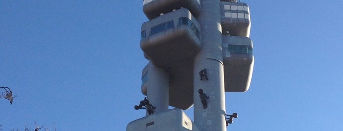 Žižkov television tower is one of Prague.
