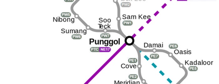 Punggol MRT/LRT Interchange (NE17/PTC) is one of Northeast Line (MRT Line).
