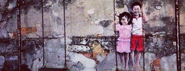 Penang Street Art : Brother and Sister on a Swing is one of Penang Street Art.