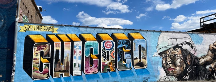 Greetings from Chicago (2015) mural by Victor Ving and Lisa Beggs is one of Chicago entertain,sites,shop.