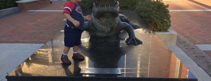 Bull Gator Statue at Florida Field is one of สถานที่ที่ Lizzie ถูกใจ.