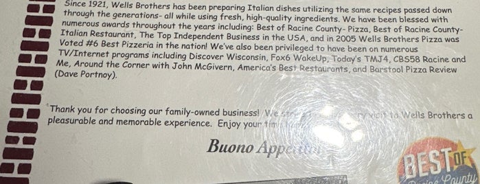Wells Brothers Italian Restaurant is one of Wisconsin.