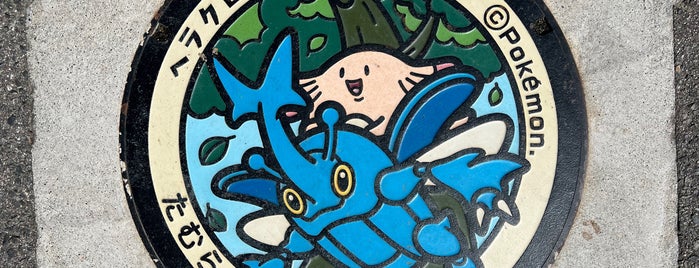 Pokémon manhole cover (Poké Lid) Chansey Heracross is one of ポケモンマンホール.
