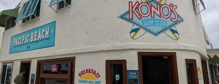 Kono's Surf Club Cafe is one of Tried and true in SD.
