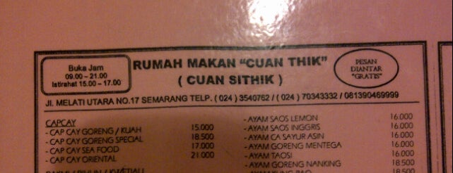 Rumah makan "cuan thik" is one of Best "Chinese Food" in Semarang.