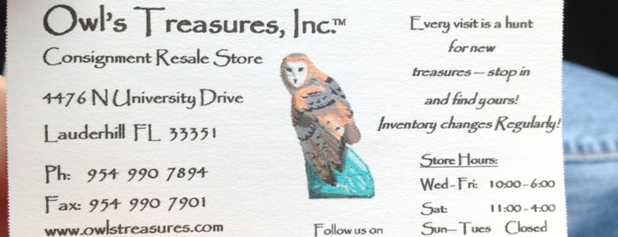 Owl's Treasures, Inc. is one of thrift stores.