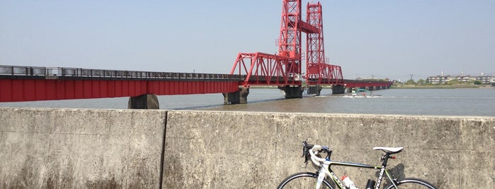 Chikugo River Lift Bridge is one of 大分麦焼酎　二階堂　ＣＭロケ地.