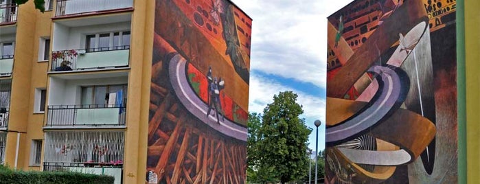 Dyptyk "Hołd malarstwu polskiemu", Gdańska Szkoła Muralu, 2012 is one of Murale Gdańsk Zaspa.