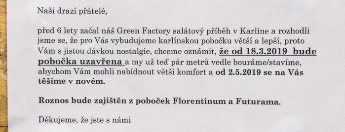 Green Factory is one of Dobré žrádelny (Good food, not only in Prague).