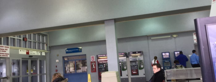 Bridgeport Train Station (BRP) - Metro North & Amtrak is one of lef.
