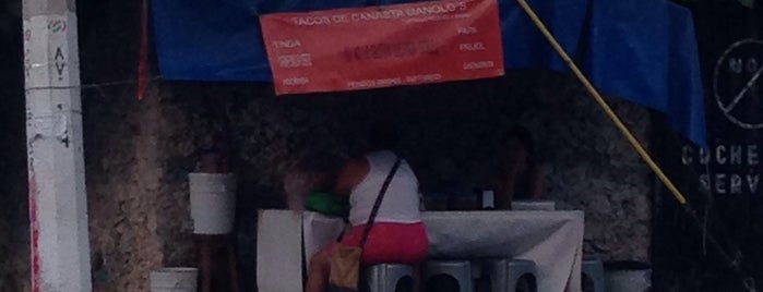 Tacos de Canasta "Manolo's" is one of สถานที่ที่ Tania ถูกใจ.