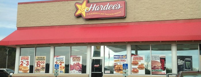 Hardee's is one of gas stations and parking.