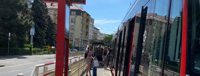 Podolská vodárna (tram) is one of Tramvajové zastávky v Praze.