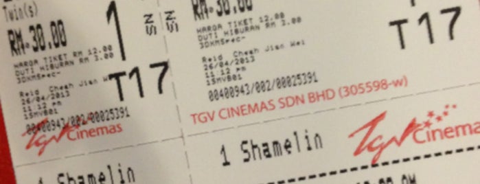TGV Cinemas is one of Wajib Tayang (Cinemas in Malaysia).