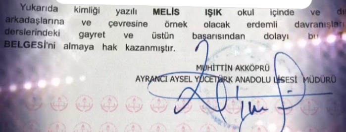 Ayrancı Aysel Yücetürk Anadolu Lisesi is one of Çankaya'daki Okullar.