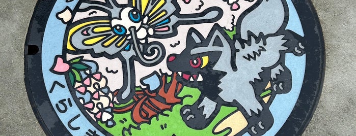 Pokémon manhole cover (Poké Lid) Poochyena Beautifly (Kurashiki) is one of ポケモンマンホール.