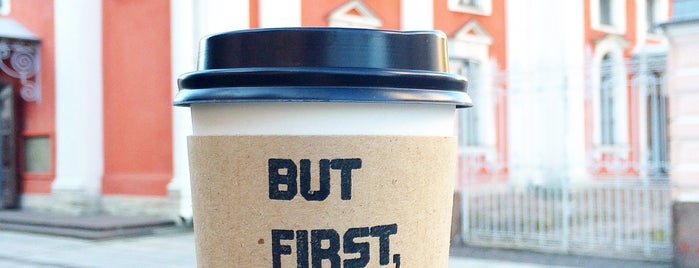 But first, coffee is one of !eeffoc [to go].