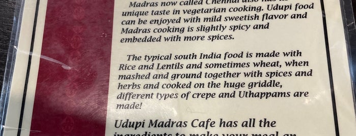 Udupi Madras Cafe is one of India food.