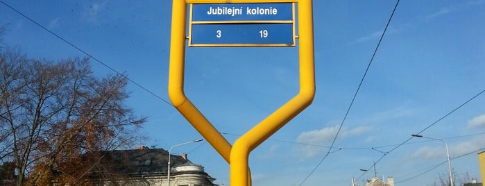 Jubilejní kolonie (bus, tram) is one of Tramvajové zastávky v Ostravě.