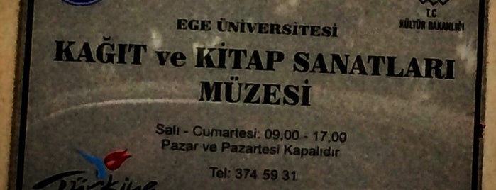 Ege Üniversitesi Kağıt ve Kitap Sanatları Müzesi is one of Tempat yang Disukai 103372.