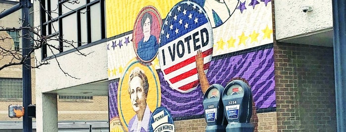 Her Voice Her Vote (2020) mural by Edinboro University faculty and alumni is one of Public Art of Erie County.