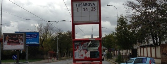 Tusarova (tram) is one of Tramvajové zastávky v Praze (díl druhý).