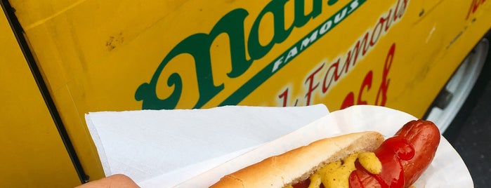 Nathan's Famous is one of Tempat yang Disukai Theresa.