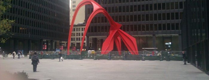 Alexander Calder's Flamingo Sculpture is one of Traveling Chicago.