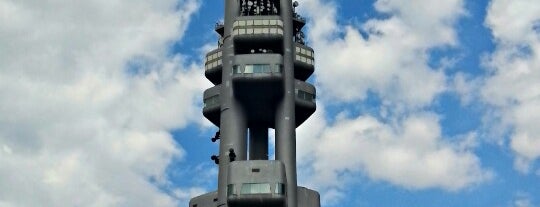 Žižkov television tower is one of Praha s Cajzlem.