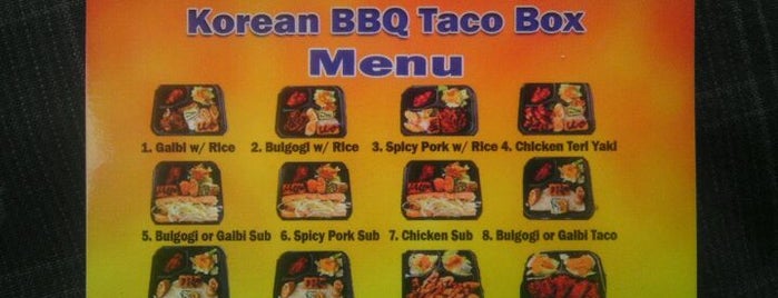 Korean BBQ Taco Box 4 is one of Places to try.