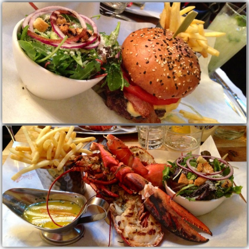 Burger & Lobster - Burger Joint,American Restaurant,Seafood Restaurant - alcohol,desserts,burgers,music,salads,well,lunch,town,bread,liquor,dinner,chips,crowded,great value,lobster,big portions,lemon,cheesecake,spacious,trendy,good for dates,sweet potatoes,pickles,ginger,mayonnaise,garlic sauce,good for groups,good for special occasions,chocolate mousse,creative drinks,California style