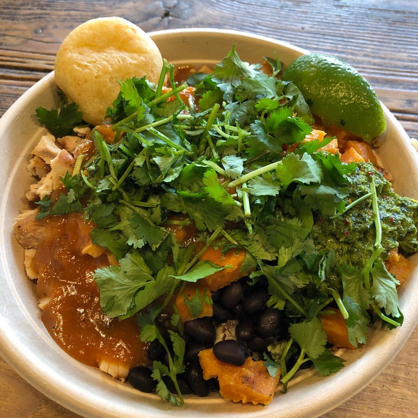 Five on Black - Brazilian Restaurant,Fast Food Restaurant - chicken,beef,lunch,healthy food,spicy food,coconut,trendy,salsa,sweet potatoes,flakes,good for a quick meal,black beans,brown rice,green sauce,pico,Brazilian food,cheese biscuits,chimichurri,mango bbq