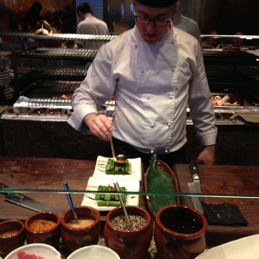 ROKA Charlotte Street - Greek Restaurant,Japanese Restaurant,Japanese,Seafood - bar,meats,desserts,fruit,beef,music,well,lunch,brunch food,healthy food,wifi,town,rice,spicy food,dinner,restrooms,crowded,tropical drinks,takes reservations,avocado,mushrooms,lounges,chili,mango,coconut,dresses,trendy,good for dates,crispy food,truffles,University,pudding,ginger,luxury,green tea,raspberry,miso,custard,basement,matcha,maple,gyoza,foie gras,tasting menu,dark chocolate,pears,asparagus,lychee,tongue,huevos,good for groups,good for business meetings,pretentious,good for special occasions,edamame,professional services,guava,kiwi,baby back ribs,tasters,black sesame,yuzu,fritos,chicken skewers,cherry blossoms,high energy,almond cake,ponzu,butterfish,mochi ice cream,mashed sweet potatoes,shochu,wooden tables,fresh wasabi,premium tasting menu,robata